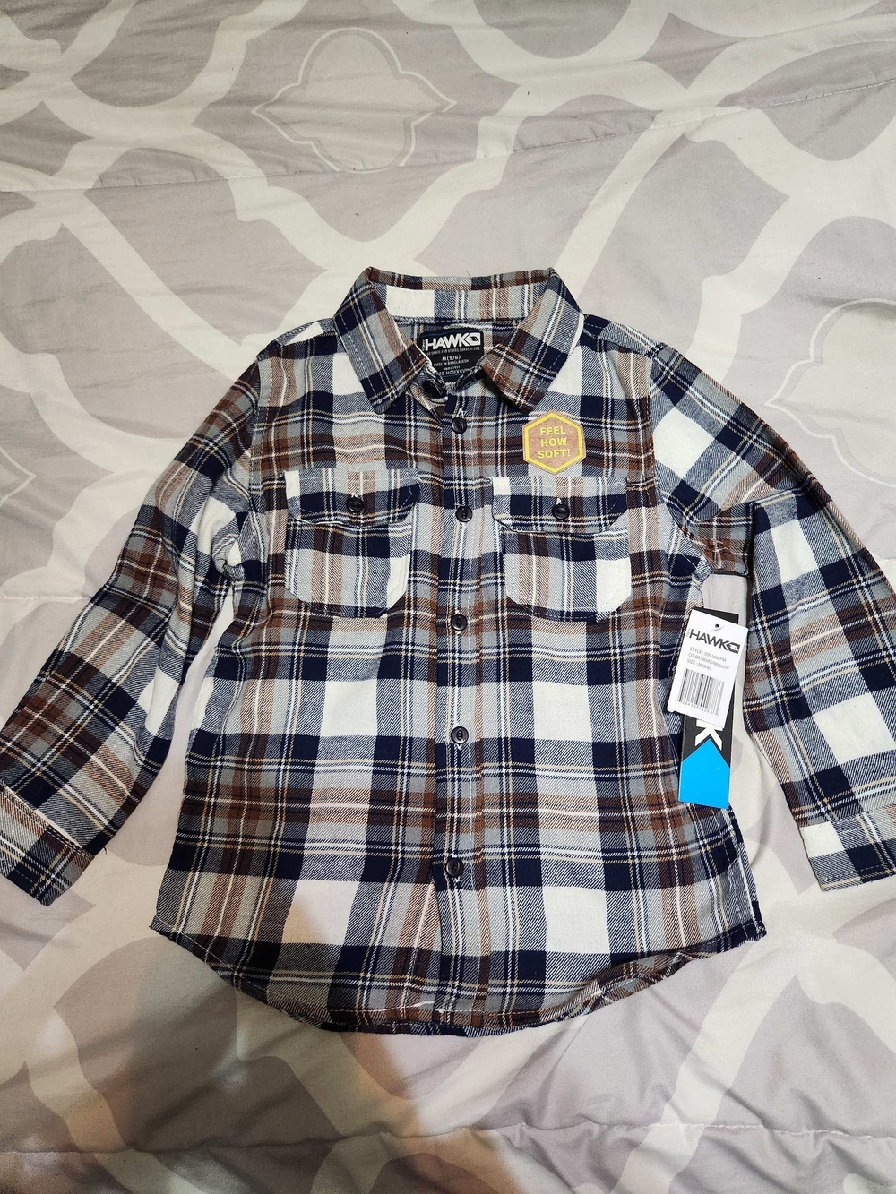 Tony Hawk Boys Navy, Brown & White Plaid Button-Down Shirt